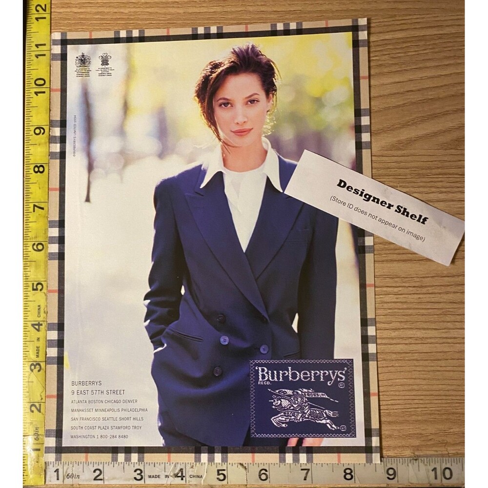 Christy Turlington For Burberry Fashions 1994 Vintage Print Advertisement